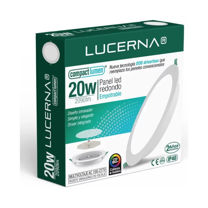 2 Pack Panel DOB Empotrable Redondo 8", 20W, 6500K, Compact Lumen, Lucerna - Imagen 5