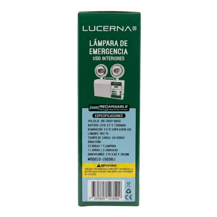 Lámpara de Emergencia Superficial Doble Foco, Batería de Litio 7200mAh, Lucerna - Imagen 4