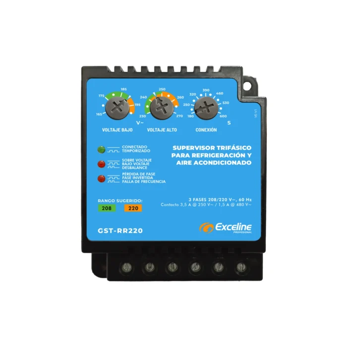 Supervisor trifásico para compresores de aire y refrigeración 220V, GST-RR220, Exceline - Imagen 2