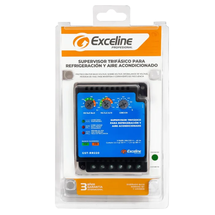 Supervisor trifásico para compresores de aire y refrigeración 220V, GST-RR220, Exceline - Imagen 3