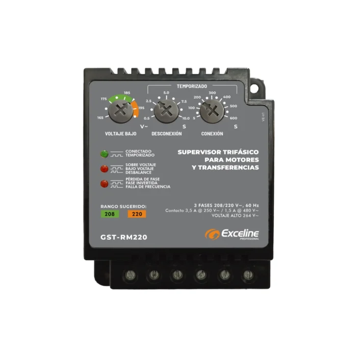 Supervisor trifásico para motores y bombas 220V, GST-RM220, Exceline - Imagen 2