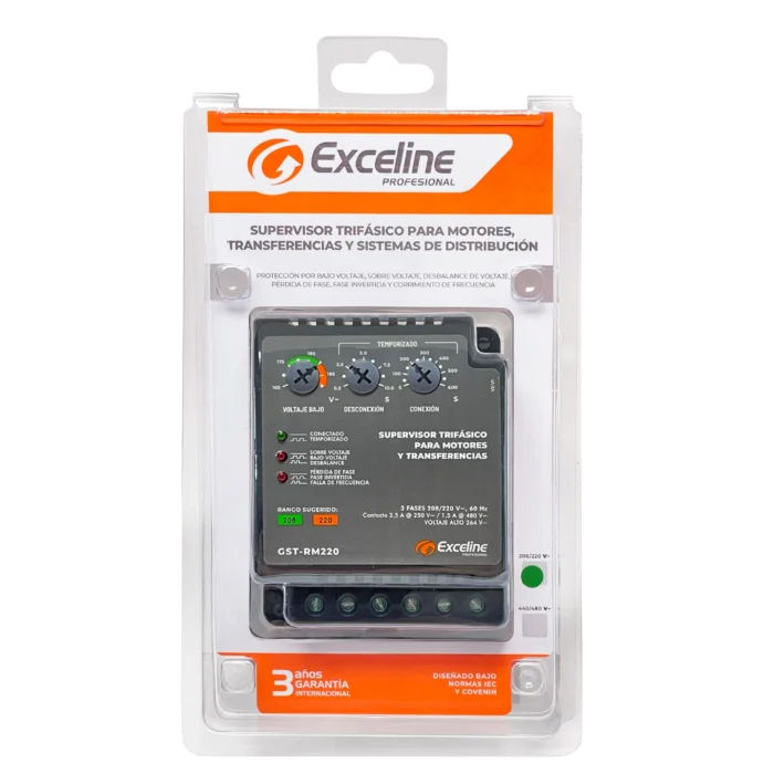 Supervisor trifásico para motores y bombas 220V, GST-RM220, Exceline - Imagen 3