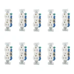 10 Pack Tomacorriente Doble, NEMA 5-15R, Blanco, Eaton