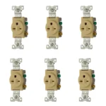 6 Pack Tomacorriente Sencillo, NEMA 6-15R, Marfil, Eaton