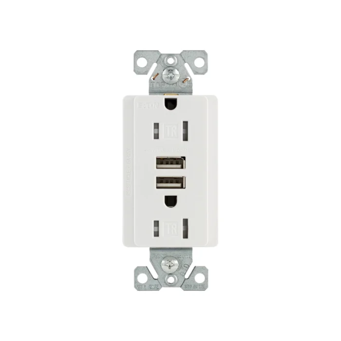 Tomacorriente Doble, NEMA 5-15R, 2 Puertos USB 3.1A, Blanco, Eaton - Imagen 2