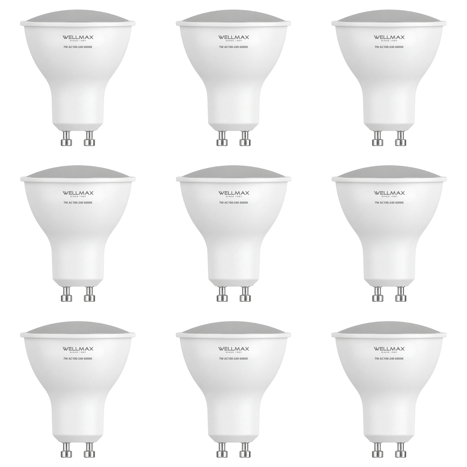 ElectriCaracas 9 Pack Bombillo Dicroico GU10, 7W, 6000K, Samsung LED, Wellmax 01 9 Pack Bombillo Dicroico GU10, 7W, 6000K, Samsung LED, Wellmax - Imagen 1
