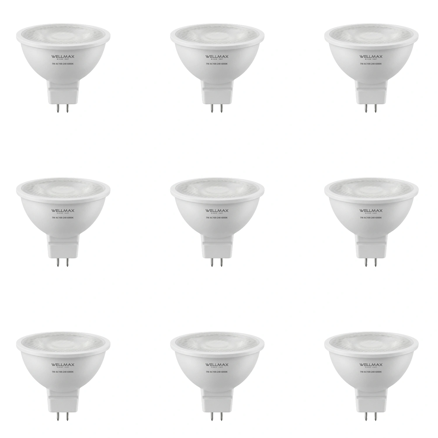 ElectriCaracas 9 Pack Bombillo LED Dicroico Bi- Pin GU5.3, 7W, 6000K, Samsung LED, Wellmax 01 9 Pack Bombillo LED Dicroico Bi- Pin GU5.3, 7W, 6000K, Samsung LED, Wellmax - Imagen 1
