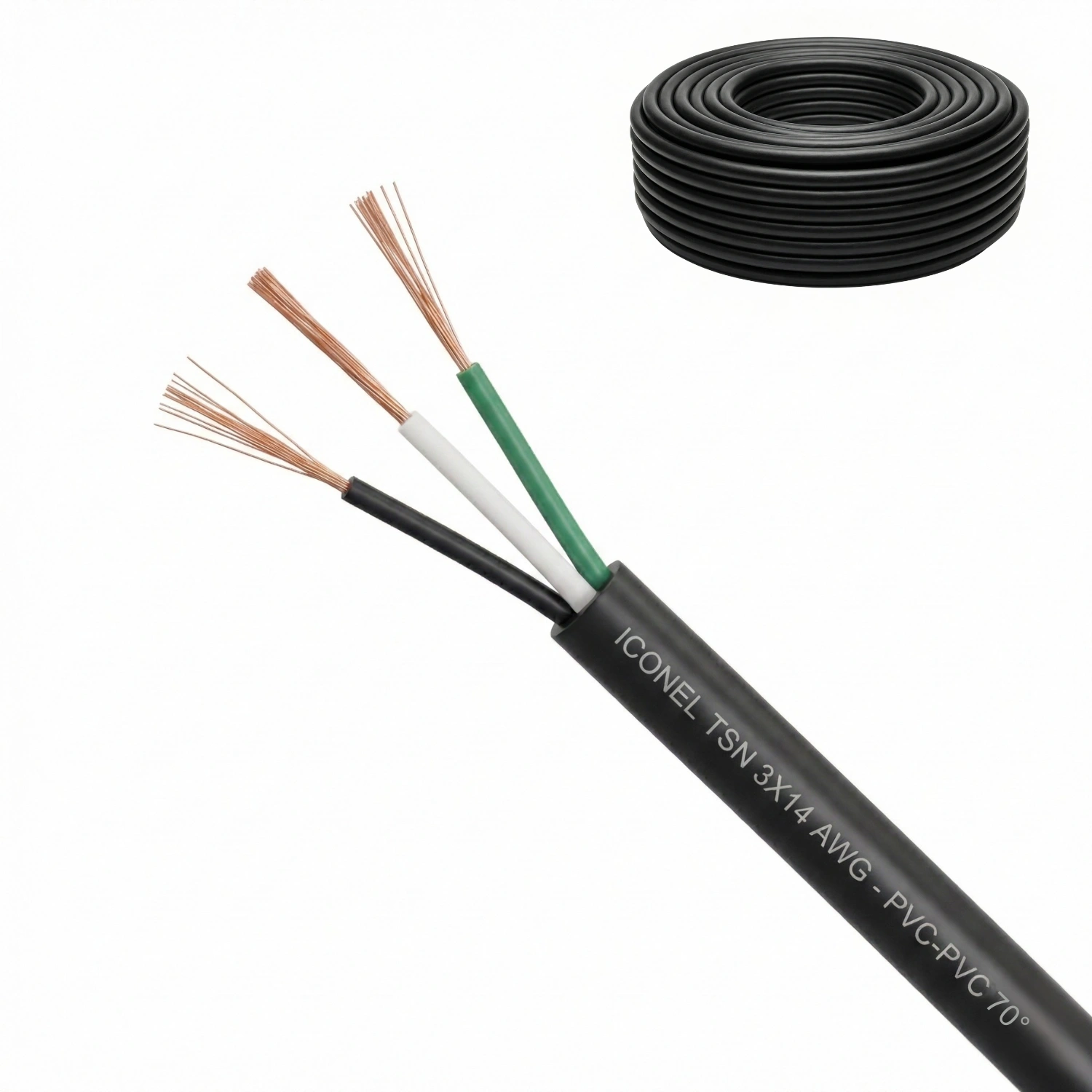 ElectriCaracas Cable 3x14 TSN TSJ PVC-PVC 70° Iconel Cable TSN Calibre 3x14 AWG, Negro, PVC-PVC 70° Iconel - Imagen 1
