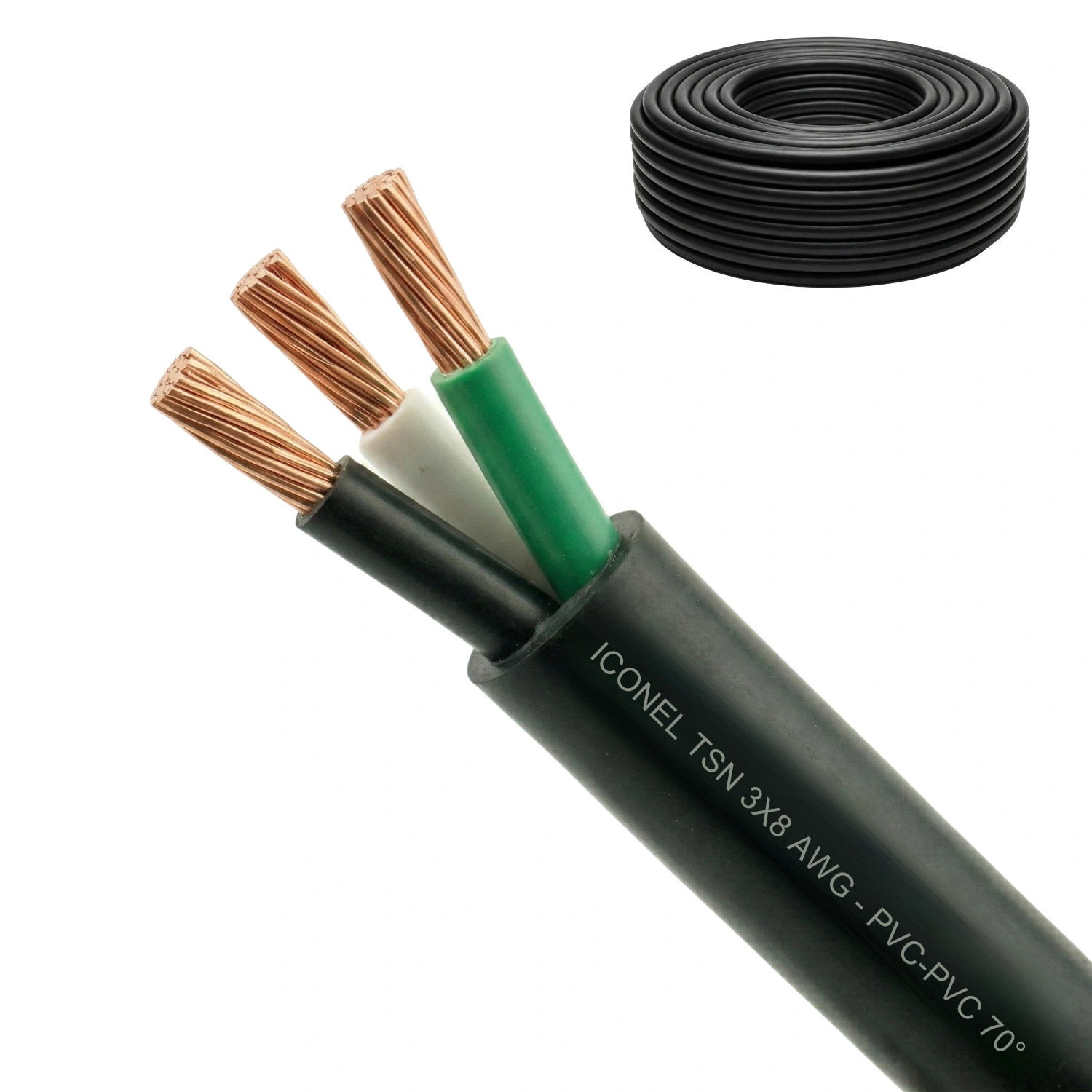 ElectriCaracas Cable 3x8 TSN TSJ PVC-PVC 70° Iconel Cable TSN Calibre 3x8 AWG, Negro, PVC-PVC 70° Iconel - Imagen 1