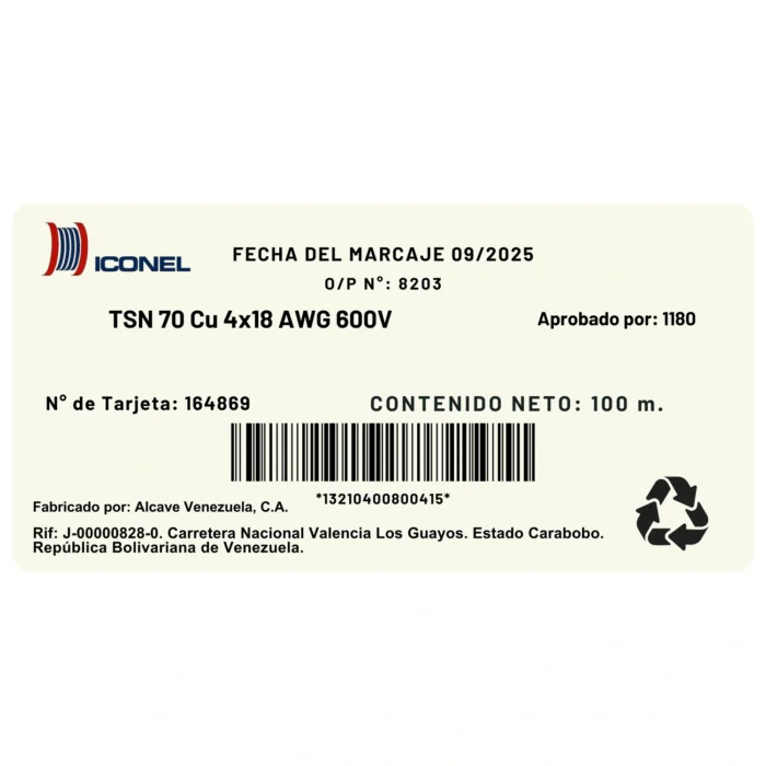 Cable TSN Calibre 4x18 AWG, Negro, PVC-PVC 70° Iconel - Imagen 2