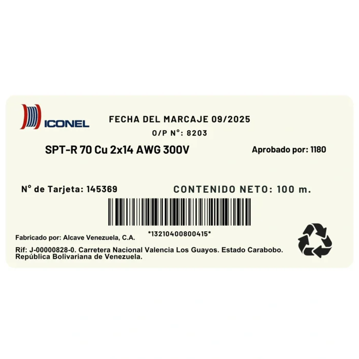 Cable SPT Calibre 2X14 AWG Blanco, Rollo 100m, Iconel - Imagen 2