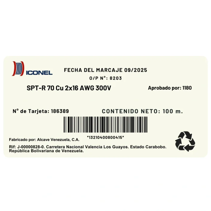 Cable SPT Calibre 2X16 AWG Blanco, Rollo 100m, Iconel - Imagen 2