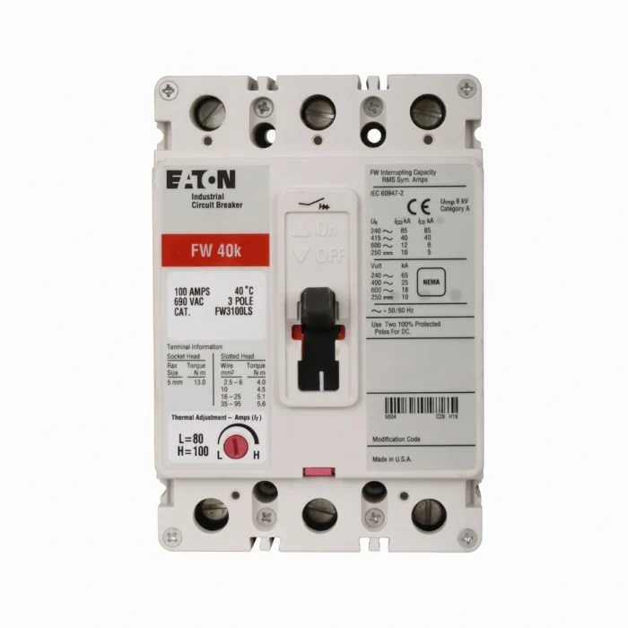 Breaker Caja Moldeada 3x100A, Disparo Ajustable 80-100A, Línea FW, Serie C, Eaton - Imagen 2