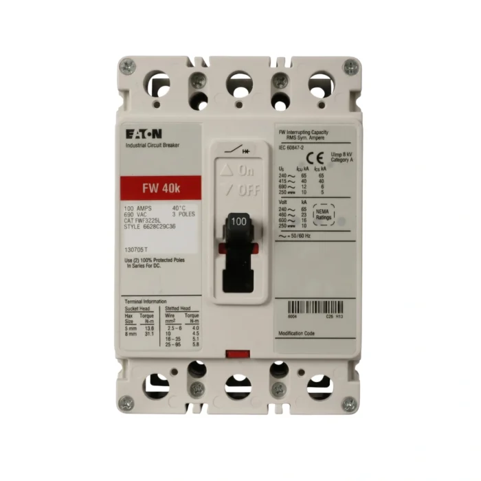 Breaker Caja Moldeada 3x100A, Disparo Fijo, Línea FW, Serie C, Eaton - Imagen 2